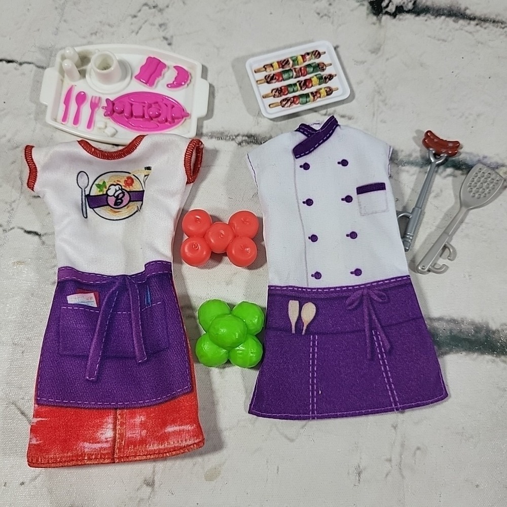 Barbie Ken Chef Cook Resturant Lot Clothes Serving Trays Food BBQ Apples Lettuce